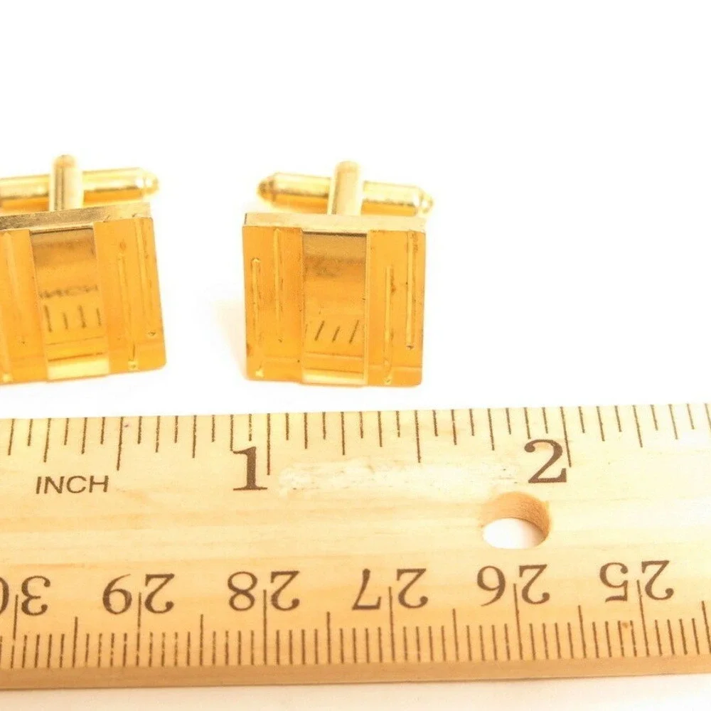 Vintage Gold Tone Square Geometric Linear Textured Bullet Back Cufflinks‎ Mens